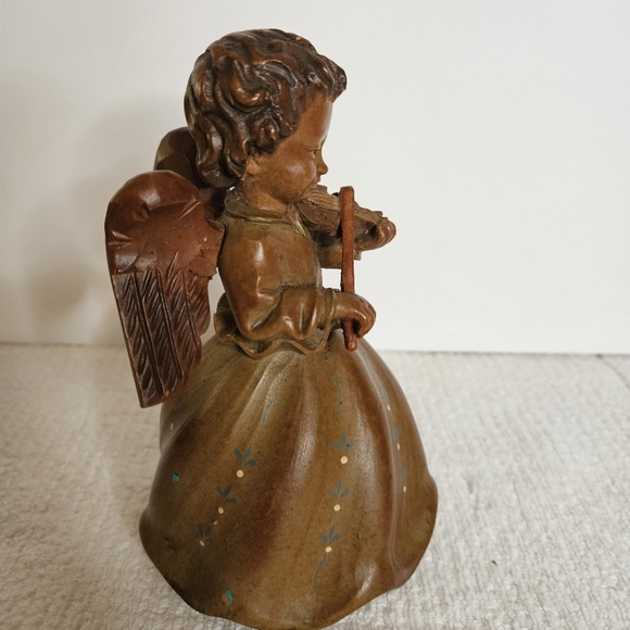 VTG THORENS HAND CARVED PAINTED MUSIC BOX ANGEL PLAYING VIOLIN SWITZERLAND - Picture 8 of 16